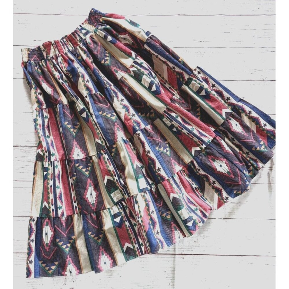Square Dance Women's Prairie Skirt 4 Tiered Midi Navajo Style Cotton Medium USA